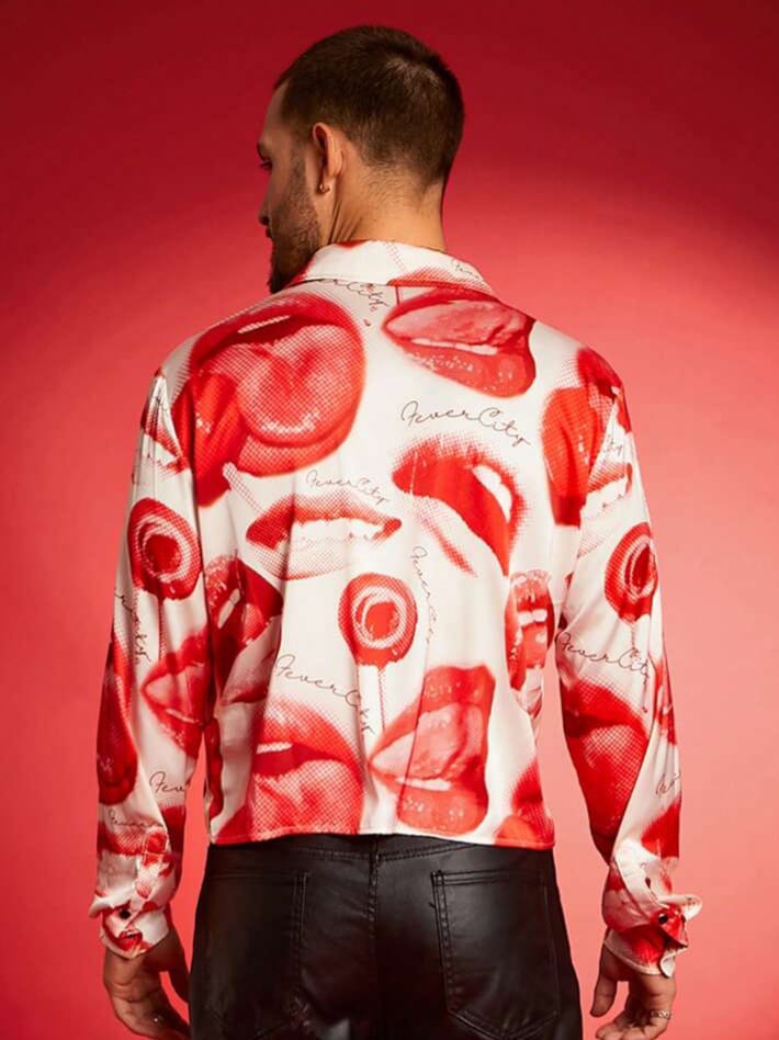 Uptown Funky Men's Love-bite-Kisses Digital Printed Classic Valentine Casual Loose Fit Long Sleeve Woven Shirt